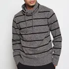 Men's 100% lambswool knitted Striped Sweater with drawstring
