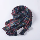 Ladies 100%Acrylic supersoft checked ruffle hem long scarf 2018 fashionable