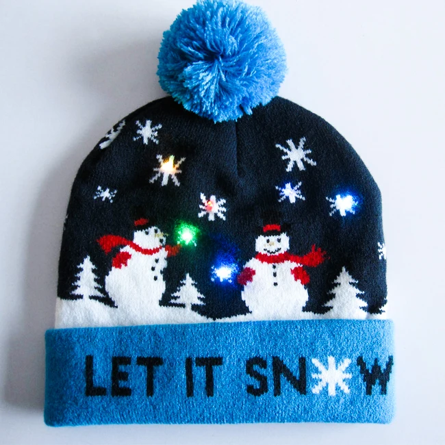 promotional christmas gift knitted winter led christmas hat with