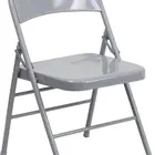 Triple Braced and Quad Hinged Gray Metal Folding Chair