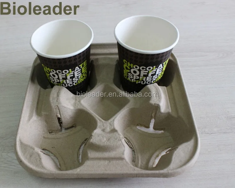 Disposable Paper Pulp Moulding 2 4 Cup Holder Tray