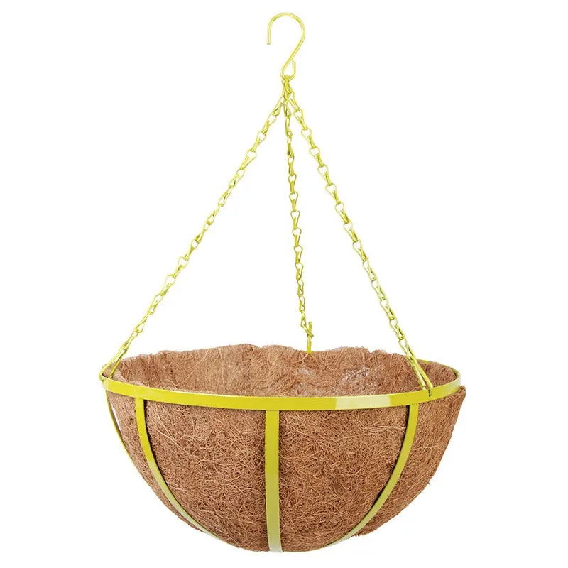 Metal Hanging Planter Basket With Coco Coir Liner 14 Inch Round Wire Plant Holder With Chain 3966