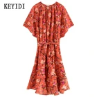 KEYIDI causal fashion ruffled self tie waist frill cami print plus size women dress