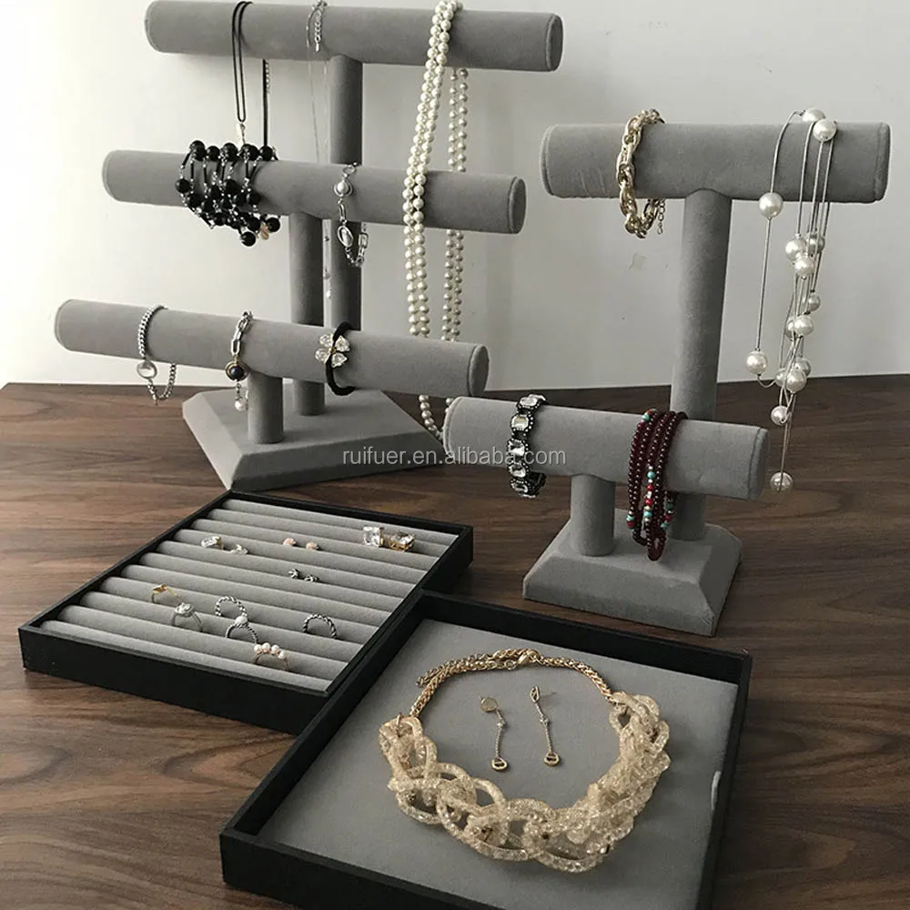 jewelry packaging & display  2 3 tier black gray velvet