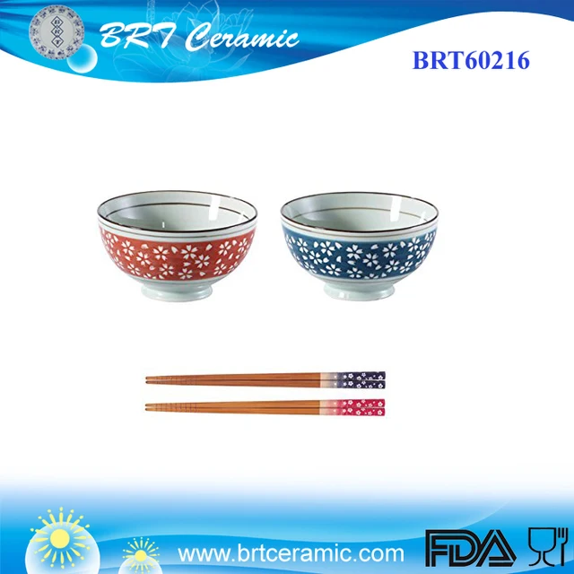 set of 2 japanese cherry blossom ceramic rice bowl with