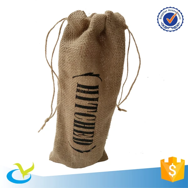 customized hemp gift hessian jute wine drawstring packaging bag