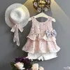 Hao Baby Summer Dress Girls Shoulder-Straps Broken Beautiful Bowknot Pearl Chiffon Fashion Suits With Hat