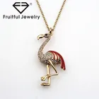 Delicate necklace animal jewelry Creative dripping enamel flamingo pendant white crystal alloy long necklace
