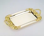Stainless steel metal gold serving tray 2 pcs arabic tray set