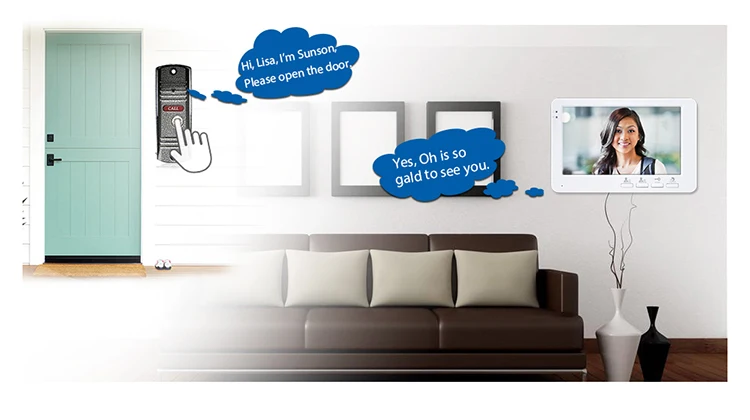 Bcom Simple White Plastic 7 Inch Indoor Monitor Door Phone Video Intercom System with IP65 Camera Doorbell