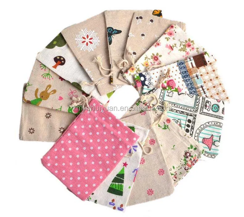 design printed sachet scented drawstring cotton gift pouch bag