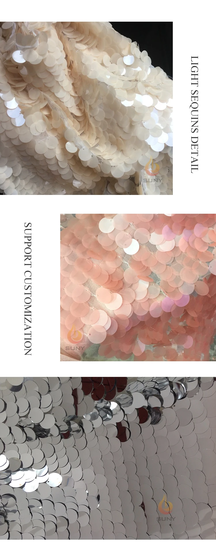 Cheap 100% Polyester 18mm Fish Scale White Sequin Fabric