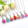 RAKOL Women New Brass Colorful Fusion Necklace Tourmaline Glass Stones Necklace NN003