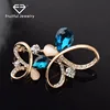 Creative Blue Waterdrop Crystal Rhinestone Double Butterfly Brooch Pin Fashion Animal Shape Opal Jewelry Party For Women