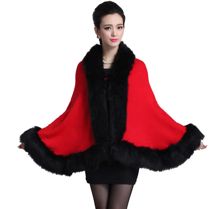 6 Colors Plus Size 2015 New Fashion Winter Scarf Women Warm Thicken Knitting Faux Fox Fur Shawl Winter Poncho Scarves NW37