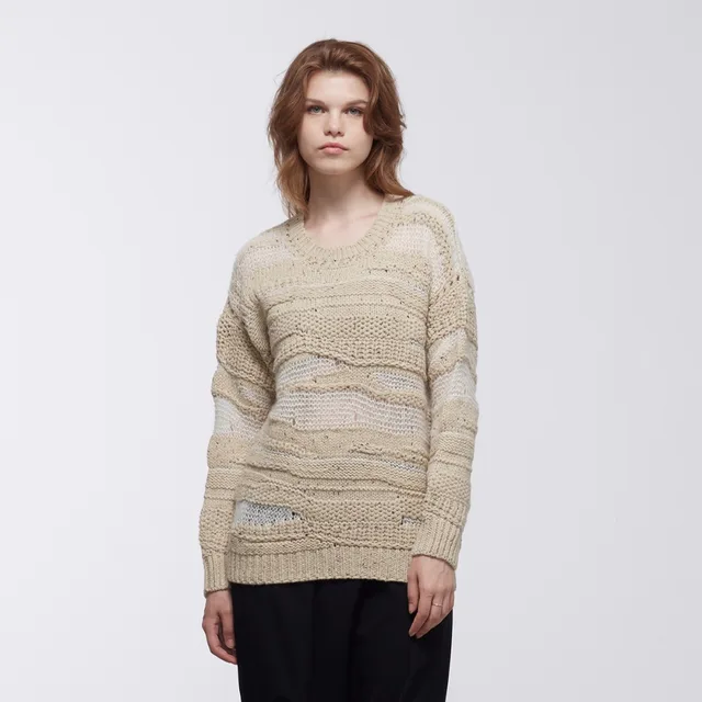 mix cable textured women oversized sweater pullover
