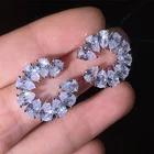 Flower Earrings Water Drop AAAAA CZ Real 925 Sterling Silver Statement Party Wedding Stud Earrings For Women Jewelry