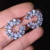 Flower Earrings Water Drop CZ Real 925 Sterling Silver Statement Party Wedding Stud Earrings For Women Jewelry