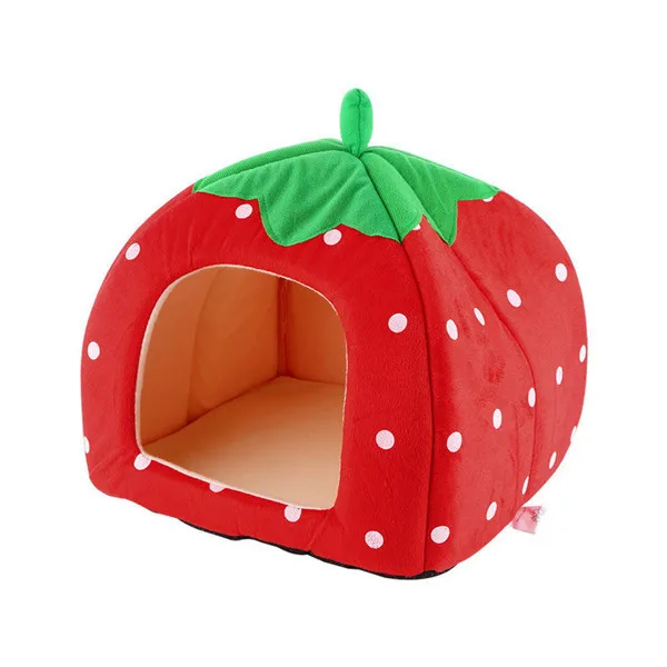 1pc Soft Strawberry Pet Igloo Dog Cat House Kennel Doggy Fashion Cushion Basket Newest hot search