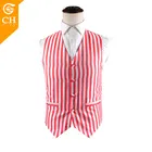 Customized White Red Stripes Gilet Fitted Slimming Suit Vest for Young Men