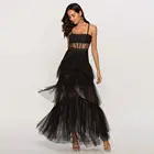 new style strap black sexy see through lace elegant maxi evening dress for women party wear A2923