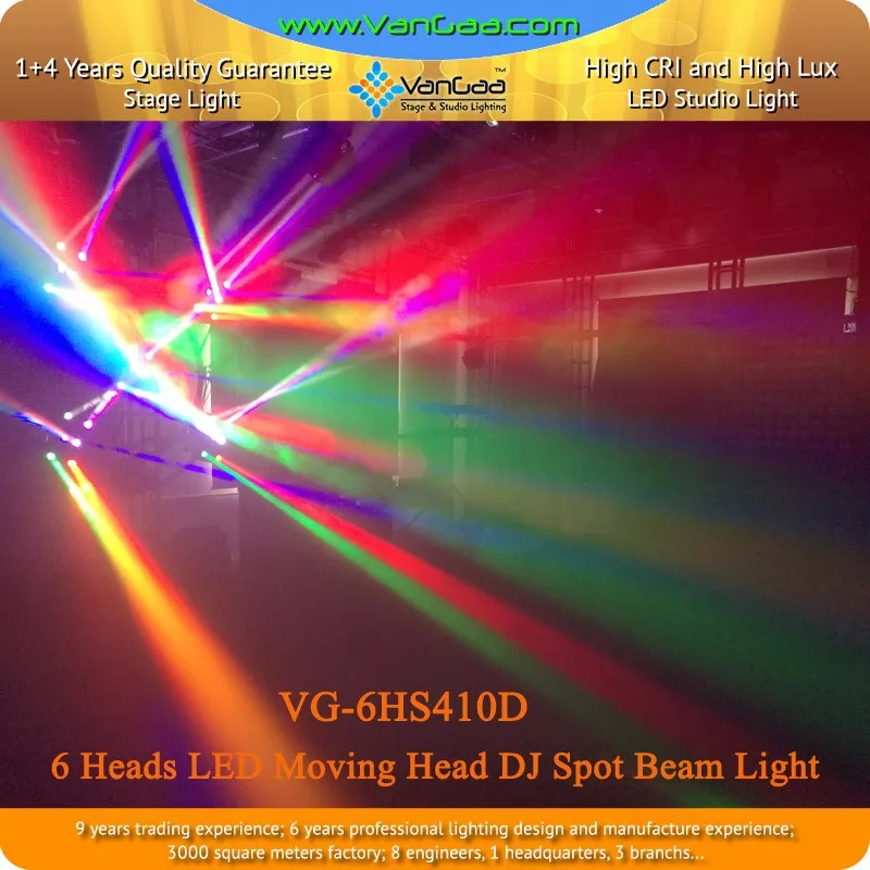 Vangaa高費用対効果舞台照明6ヘッドledムービングヘッドdjスポットビーム光仕入れ・メーカー・工場