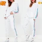 Wholesale Side Striped Cotton Hoody Blank Plain Sweat Suits For Ladies