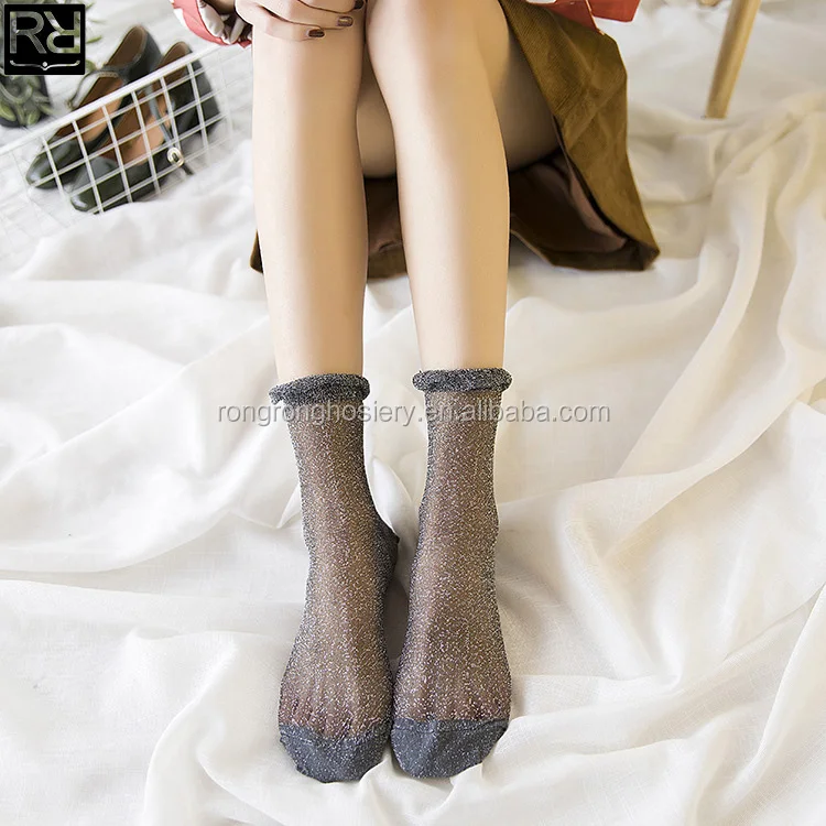 Soft Cute Breathable Women Ladies Lace Glitter Ankle Dress Socks