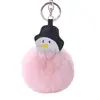 Cute Snowman Keyrings Keychain Faux Fur Pom pom Fluffy Trinkets Car CH1078