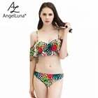 Angel Luna hot sexy photo lady fabric screen printing floating ruffles bikini European hygiene stickers sexkiss swimwear