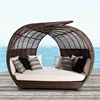 Hot sale rattan outdoor furniture wicker sun chaise lounge beach day bed with canopy