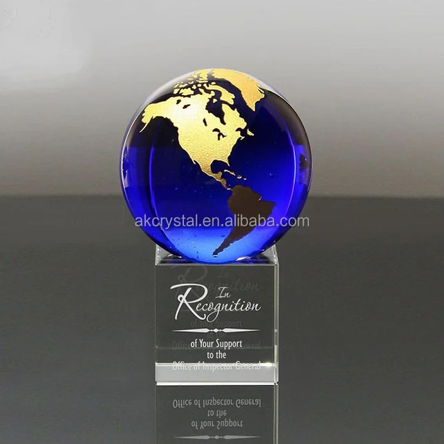 business cooperation award design, blue glass crystal globe ball