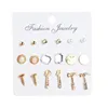 Latest Fashion Wholesale Women Gold Plated Alloy Punk Small Hammer Spanner Stud Earrings 9 pairs/set