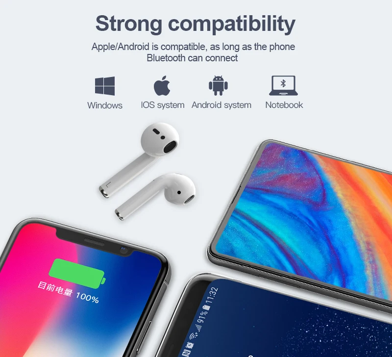 i200 TWS Wireless Earphone With Smart Optical Sensor Qi Wireless Charging Real Battery Display Earbuds for iPhone 1:1 Air 2 - ANKUX.COM