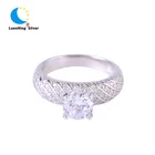 High quality elegant shiny women jewelry micro pave zircon big stone rhodium plating 925 silver ring