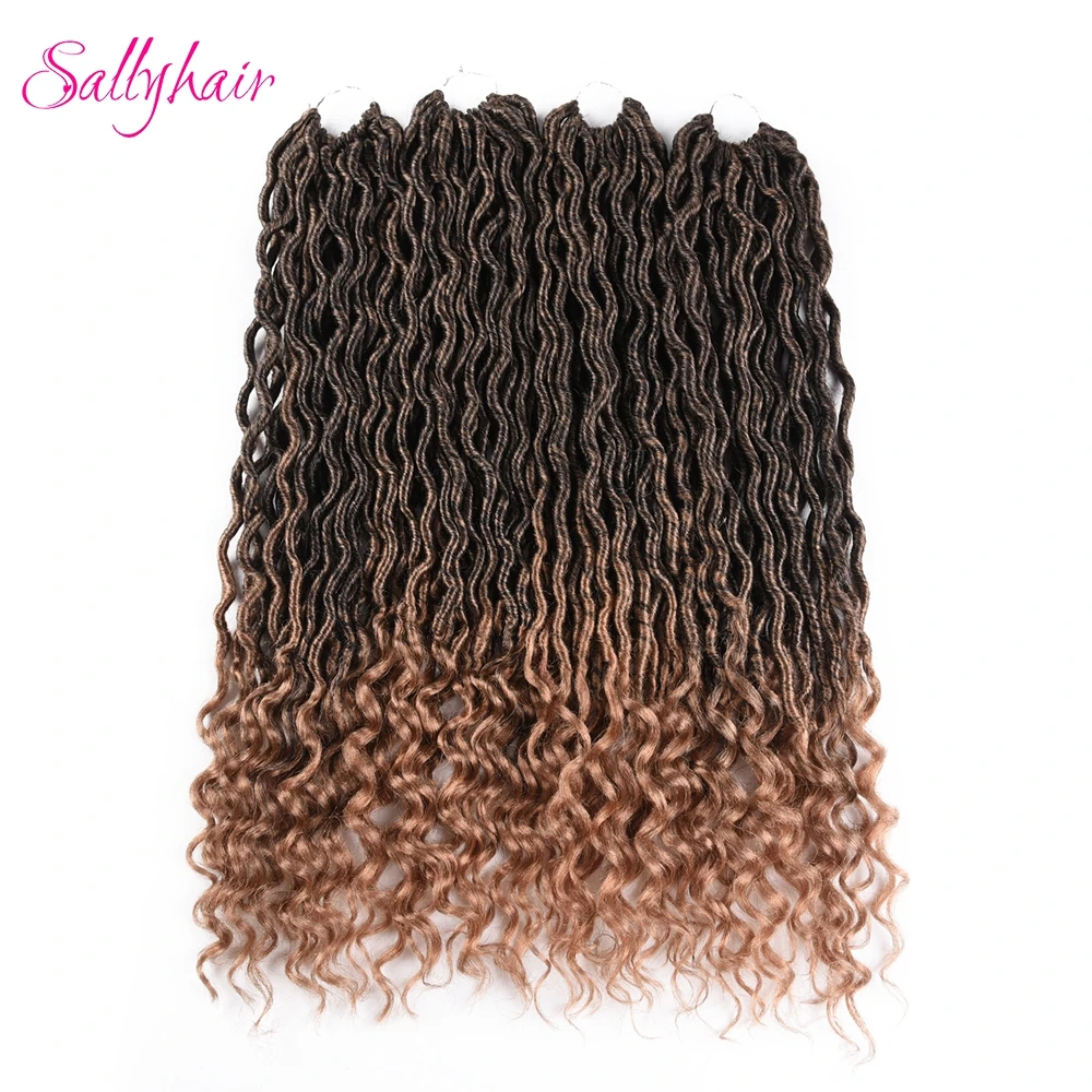 Sallyhair Faux Locs Curly 24 StrandsPack Crochet Braids Hair Extension Synthetic Soft Ombre Braiding Hair Loose End Black Brown (9)