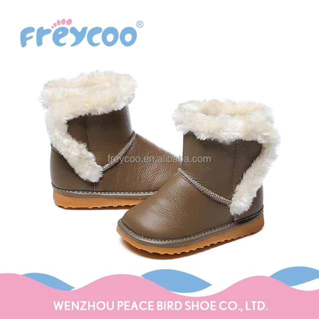 grey brown warm children shoes with plush