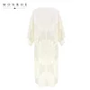 Summer Ladies Elegant Half Sleeve Long Lace Gown Cardigan Knitted Beige Coloured Gown