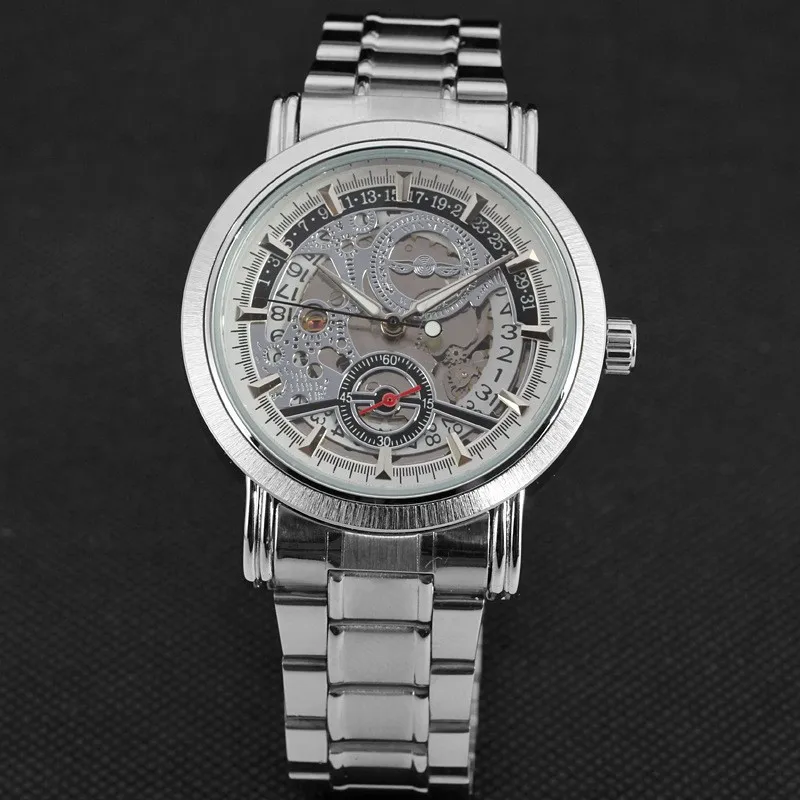 New Silver Watches Luury Brand Men's Fashion Automatic Embossed Skeleton Man Mechanical Watches relogio masculino Relojes