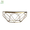 french style brushed gold chrome stainless steel frame coffee table with white marble top