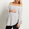 Navy Striped Off Shoulder Linen Cute Trendy Maternity Tops