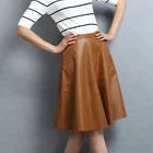 Latest design ladies brown long pu leather skirts
