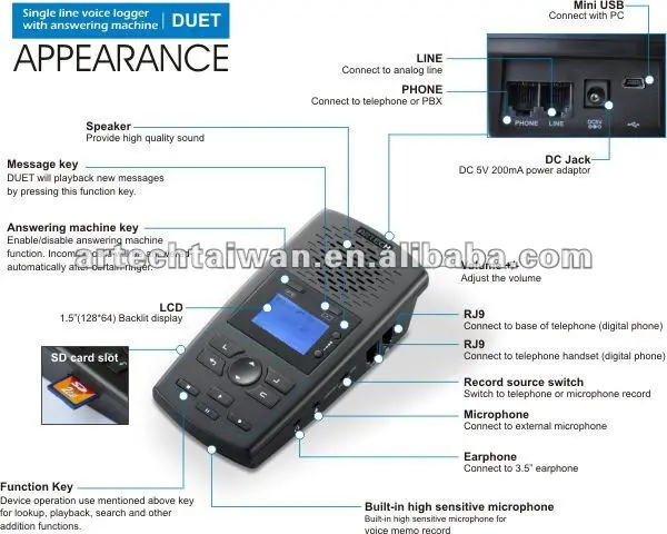 artech ar120 - sd card telephone voice recorder