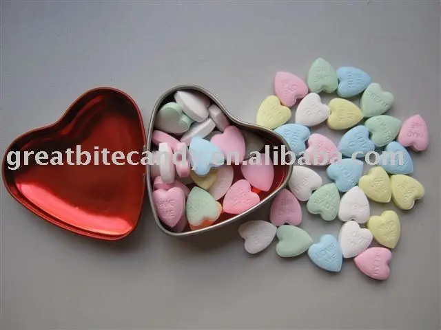 heart shape mint tin filled with heart shape candy