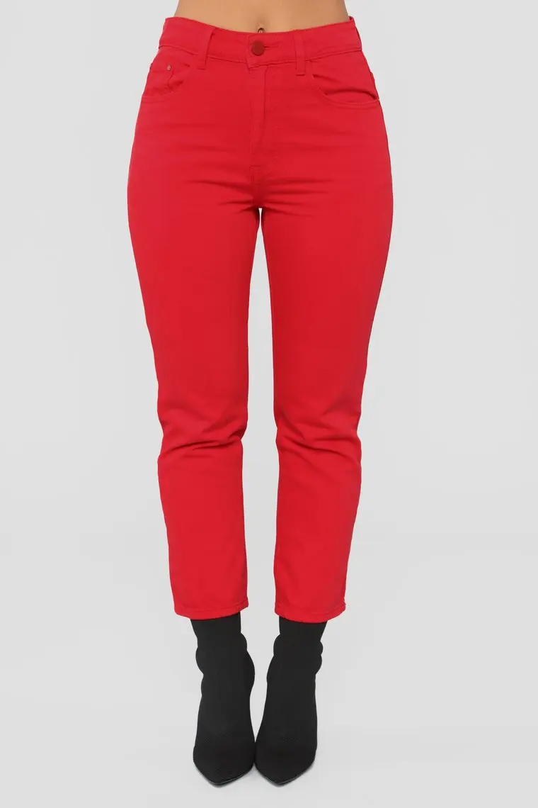 High Waist Wholesale Fancy Boyfriend Fit Red Denim New Model Jeans Woman
