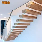 Building Code Hidden Beam Wood Tread Modern Staircase Floating Stairs