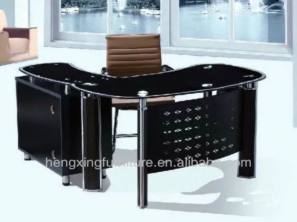 Tempered Glass Top And Black Steel Base Executive Table With