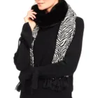 WOMEN'S 100% WOOL ANIMAL JACQUARD KNITTED SCARF WITH FAUX FUR