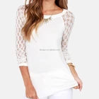 Sheer lace raglan long sleeve women white tunic