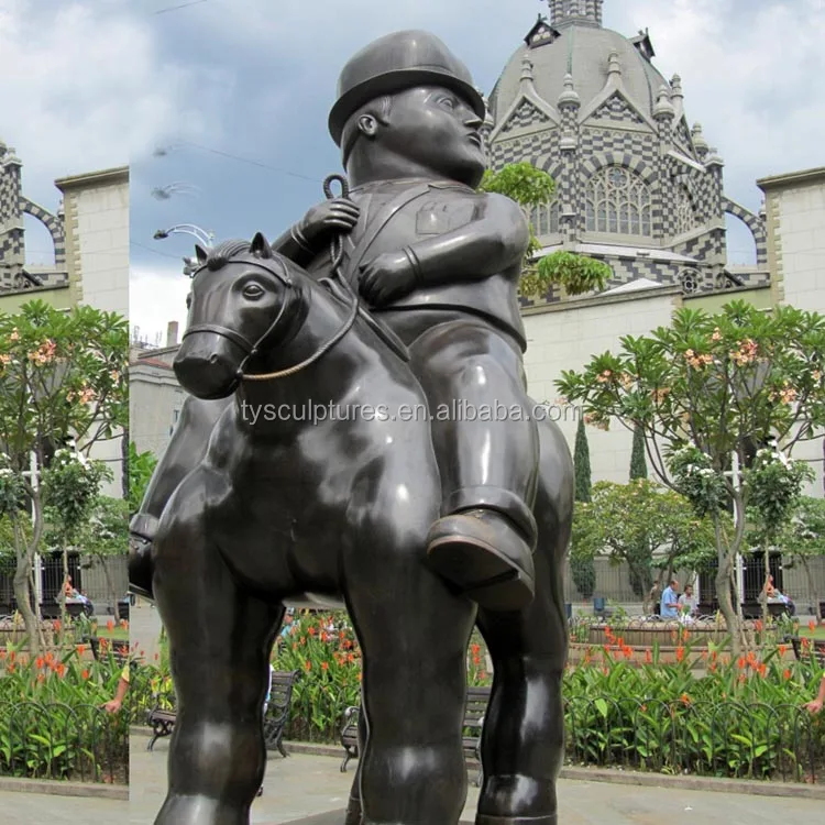 bronze fat horse and man sculpture